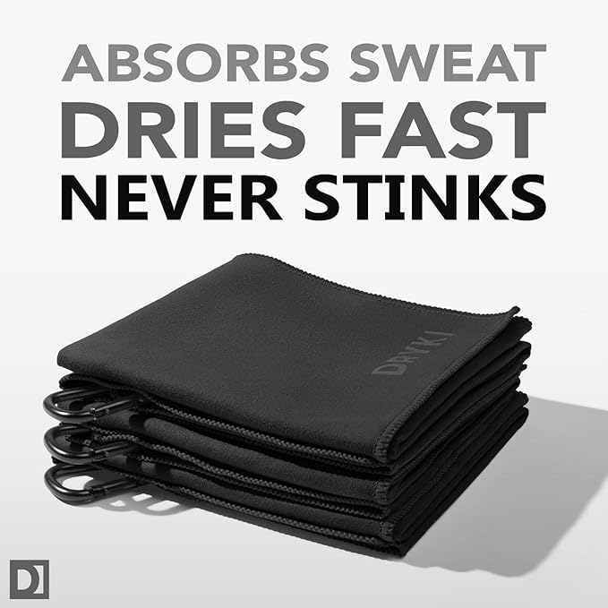 Pocket-Sized Sweat Towels - The Original Sweat Absorbing Handkerchiefs - Quick-Dry Microfiber Sweat Rags for Face, Hands, & Body - Men & Women - Gym, Sports, and Work (Black: Large Size, 3 Pack)-StrideForce Fitness