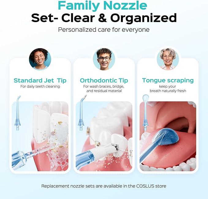COSLUS Portable Water Flosser for Teeth: 3 Modes & 6 Pressure Settings with Jet Mode Water Dental Pick for Orthodontic, Braces, Sensitive Gums, Compact for Travel, 300ML for Multiple Users, White C51