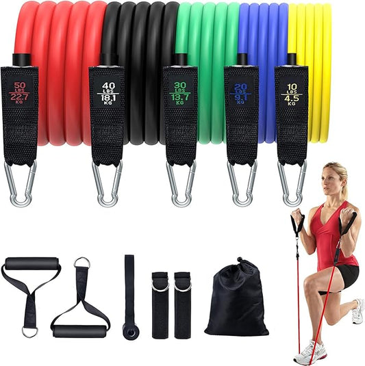 Resistance Bands, Simmgud Exercise Bands Set with Handles, Work Out Bands with Door Anchor, Ankle Straps for Strength Training, Physical Therapy, Home Gym for Men and Women, Yoga, Pilates 150 LBS-StrideForce Fitness
