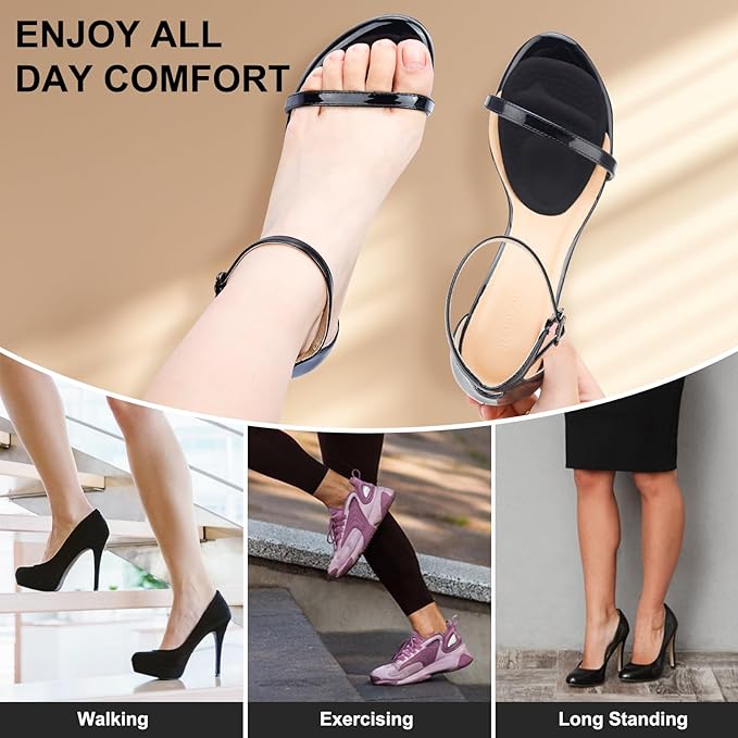 Ball of Foot Cushions, Metatarsal Pads Women, High Heels Non-Slip Comfort Pads, Shoe Support for Metatarsalgia Mortons Neuroma Pain Relief (2 Pairs,Black)-StrideForce Fitness