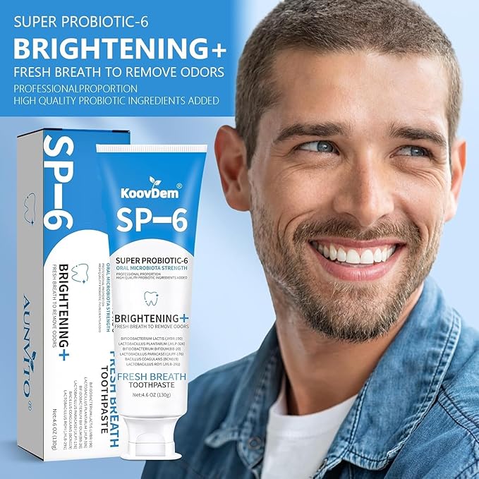 New Sp-6 Probiotics Whitening Toothpaste-Fluoride-Free, Enhanced Formula with 6 Probiotics for Gum Care & Fresh Breath, Fresh Mint Flavor(Blue)-1PC