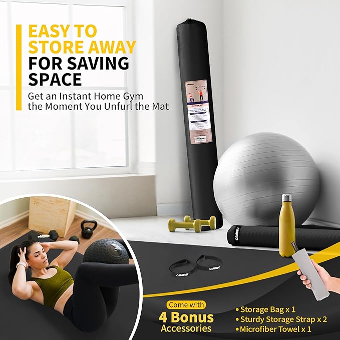 CAMBIVO Large Exercise Mat for Home Workout, 8'x6'/7'x5'/6'x4' (7 mm) Extra Thick Exercise Mat for Home Gym, Shoe-Friendly, Non-Slip Gym Mat for Jump Rope, Weights, Cardio, Fitness-StrideForce Fitness
