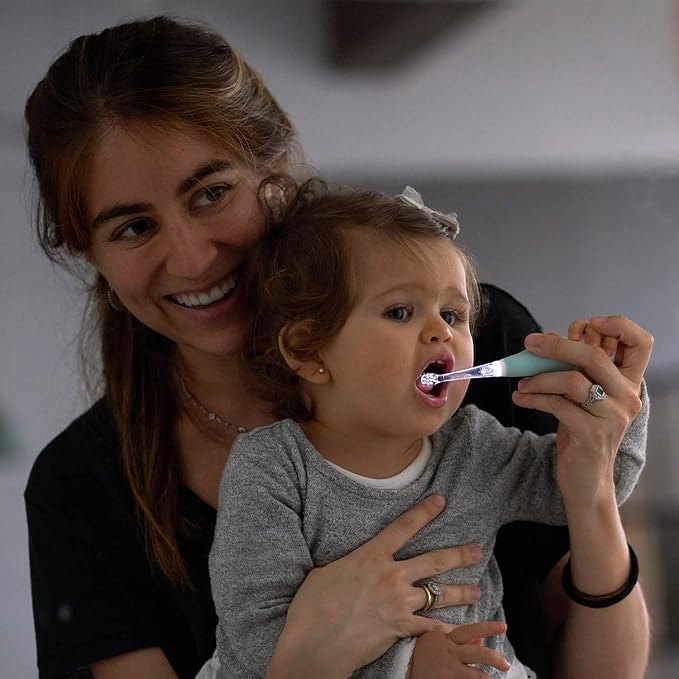 Papablic Toddler Sonic Electric Toothbrush Kids for Ages 1-3 Years, Baby Electric Toothbrush with Cute Dino Cover and Smart LED Timer, 2 Brush Heads (Debby)