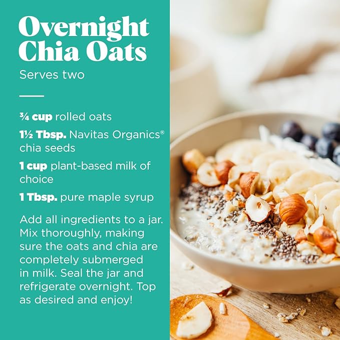 Navitas Organics Chia Seeds – For Chia Pudding, Smoothies, Baking, Salads & More – Omega 3, Fiber, Minerals - USDA Organic, Non GMO, Kosher, Gluten Free, Keto (16oz. Bag, 15 Servings)