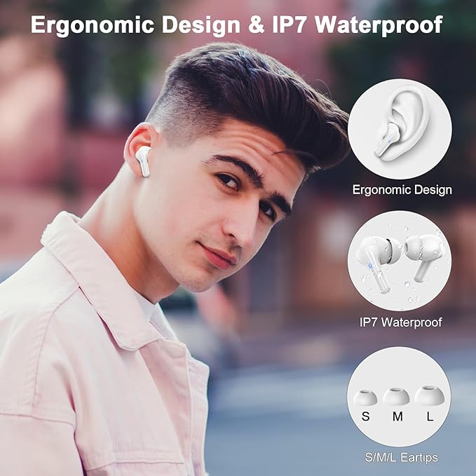 Wireless Earbuds, Bluetooth 5.4 Headphones Deep Bass Stereo, in-Ear Earphones with ENC Noise Canceling Mics, 45H Playtime Ear Buds Dual LED Display, IP7 Waterproof Wireless Headphones for Android iOS-StrideForce Fitness