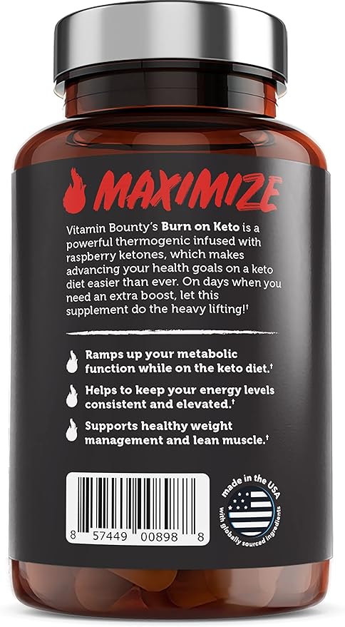 Vitamin Bounty Burn On Thermogenic Keto Fat Burner for Men & Women - Weight Loss Supplement with Raspberry Ketones - Metabolism Booster, Energy Pills, Appetite Suppressant - 60 Capsules-StrideForce Fitness