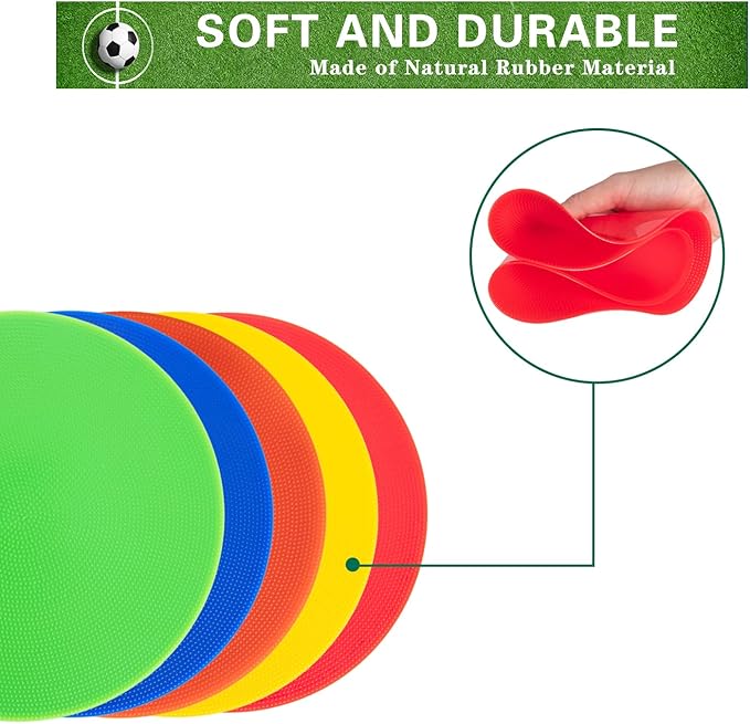 Spot Markers 9 Inch Non Slip Rubber Floor Markers Flat Field Cones Poly Dots for Soccer Basketball Sports Speed Agility Training and Drills