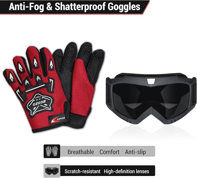 Youth Dirt Bike Helmet DOT Certified - Full Face Motorcycle Helmet for Off-Road, ATV, Street Riding, Includes Adjustable Goggles & Protective Gloves-StrideForce Fitness