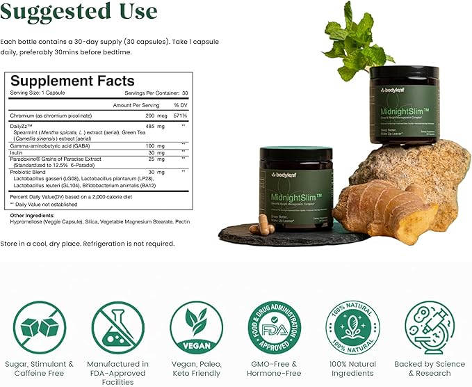 MidnightSlim™ | Advanced Nighttime Weight Management | Maximum Strength Metabolism Support, Digestive Health, Peaceful Sleep | Premium Probiotic Complex | 30 Capsules-StrideForce Fitness