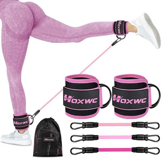 Ankle Resistance Bands with Cuffs, Ankle Bands for Working Out, Ankle Resistance Band for Leg, Booty Workout Equipment for Kickbacks Hip Fitness Training, Exercise Bands for Butt Lift Women-StrideForce Fitness