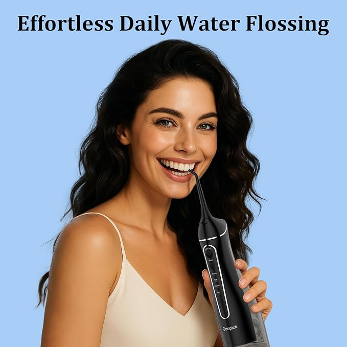 Cordless Portable Water Flosser with 300ML Tank: Rechargeable Oral Irrigator with 5 Tips for Travel, Braces Care and Sensitive Gums, IPX7 Waterproof Teeth Cleaning Device(Black)