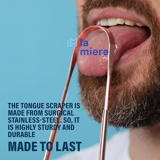 Pure Rose Gold Tongue Scraper for Adults - Oral Care & Hygiene Natural Tongue Cleaner for Fresher Breath - Tongue Scraper (2 Piece/Pack)