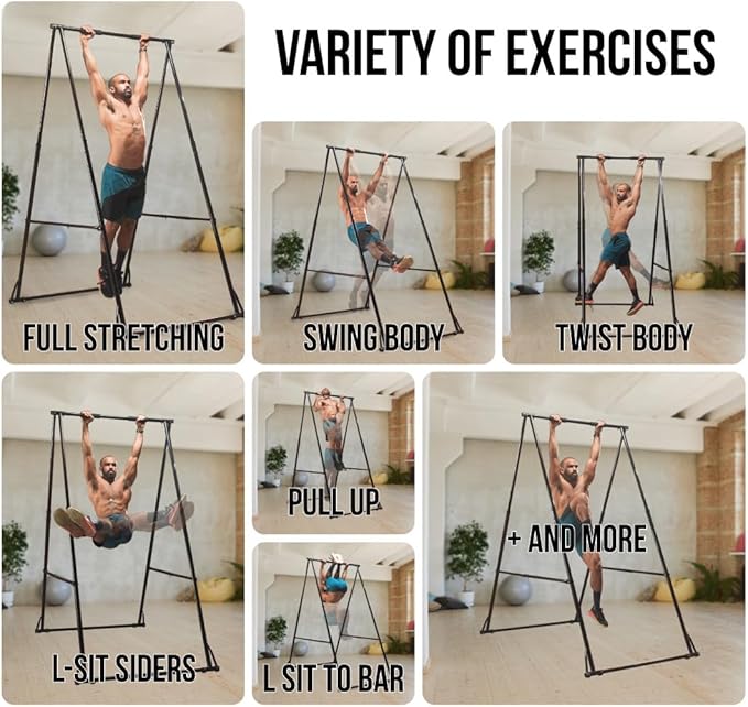 KHANH TRINH Foldable Pull Up Bar Stable Gymnastics Equipment Portable Aerial Yoga Stand Durable Frame For Hammock Chair, Therapy Sensory Swing. Adjustable Back Stretcher For Lower Back Pain Relief-StrideForce Fitness