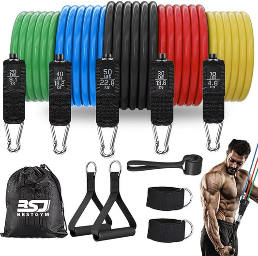 Resistance Bands,Exercise Bands,Resistance Bands for Working Out with Handles for Men and Women,Workout Bands with Door Anchor and Ankle,Strength Training Home Gym Equipment-StrideForce Fitness