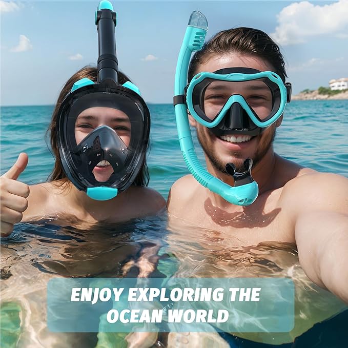 Full Face Snorkel Mask, Snorkeling Gear for Adults Men and Women, 180 Degrees Panoramic View Snorkel Set Anti-Fog Anti-Leak, Dry Top System and Travel Bag for Swimming, Snorkeling-StrideForce Fitness