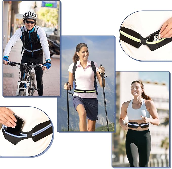 2 Pcs Running Belt for Men and Women, Slim Running Belt, Reflective Waterproof Double Pocket Design, Suitable for Running, Cycling, Mountaineering and Other Sports (Blue, Green)-StrideForce Fitness