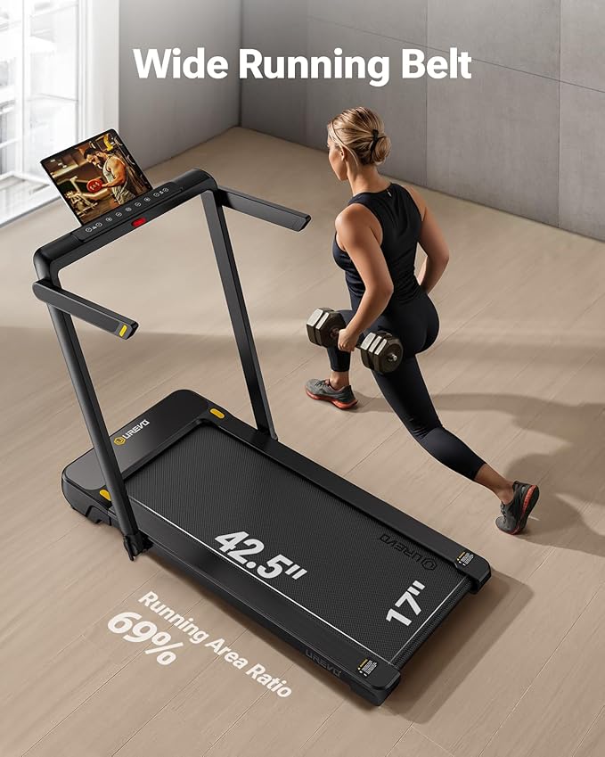 Smart Treadmill with 9% Auto Incline, Hiking and Running Walking Pad Treadmills for Home Office, Treadmill with UREVO APP, AI Powered Music Course, HIIT Programs Synced to Scenic Route, One-Click Mute-StrideForce Fitness