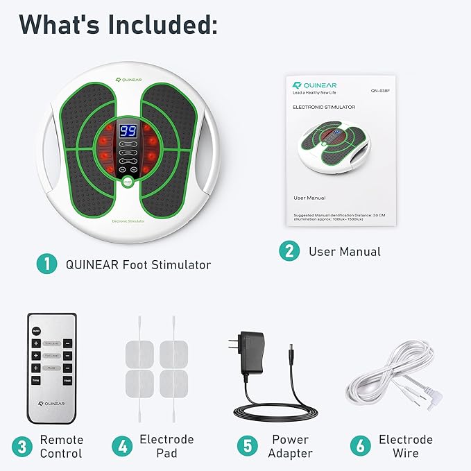 QUINEAR Foot Massager with TENS & EMS for Neuropathy, Foot Stimulator for Pain Relief and Circulation, Nerve Muscle Massager with Remote Control, Relieve Swelling and RLS-StrideForce Fitness