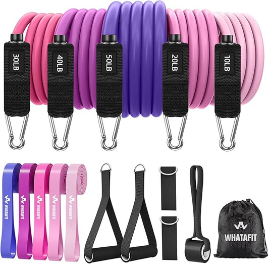 WHATAFIT Resistance Bands, Exercise Bands,Resistance Bands for Working Out, Work Out Bands with Handles for Men and Women Fitness, Strength Training Home Gym Equipment-StrideForce Fitness