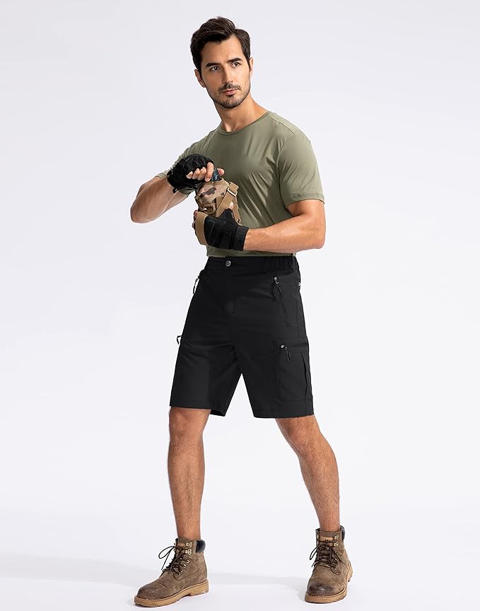 Pudolla Men's Hiking Cargo Shorts 9" Lightweight Outdoor Work Shorts for Men Travel Golf Camping Casual with 5 Zipper Pockets-StrideForce Fitness