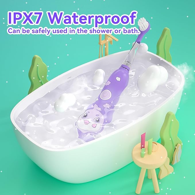 SEAGO Kids Electric Toothbrushes Rechargeable, Toddler Electric Toothbrush with Magnetic Charging, LED Observing Light, 8 Toothbrush Heads for Ages 2-4-6 Boys Girls (Purple)