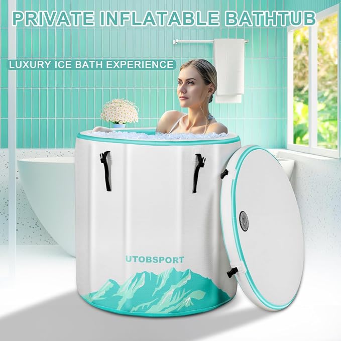 Inflatable Ice Bath Tub Cold Plunge Pod for Athletes Recovery BathTub with Lid, Water Chiller Compatible - Outdoor & Indoor, Circle L -126 Gallons/Outside Size 36"x36"x39" Mint Green-StrideForce Fitness