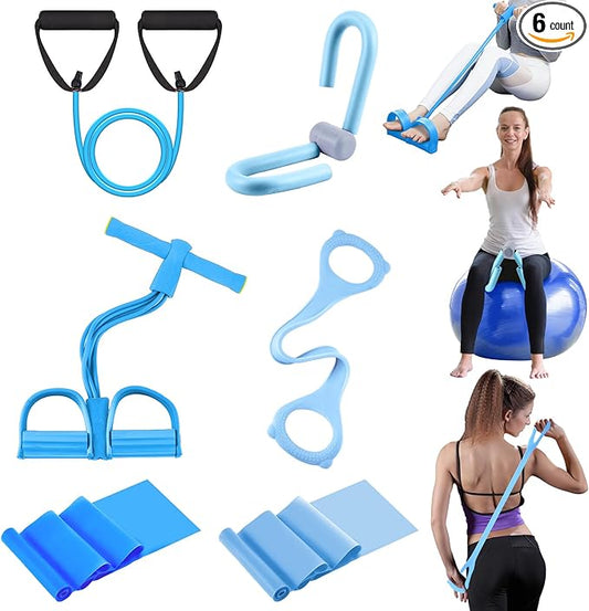 6 Pcs Fitness Resistance Exercise Bands 6 Tube Pedal Puller Resistance Band Set for Women Weight Loss Thigh Training Workout Equipment Elastic Arms Abdomen Shoulder Waist Leg Beginners Yoga-StrideForce Fitness