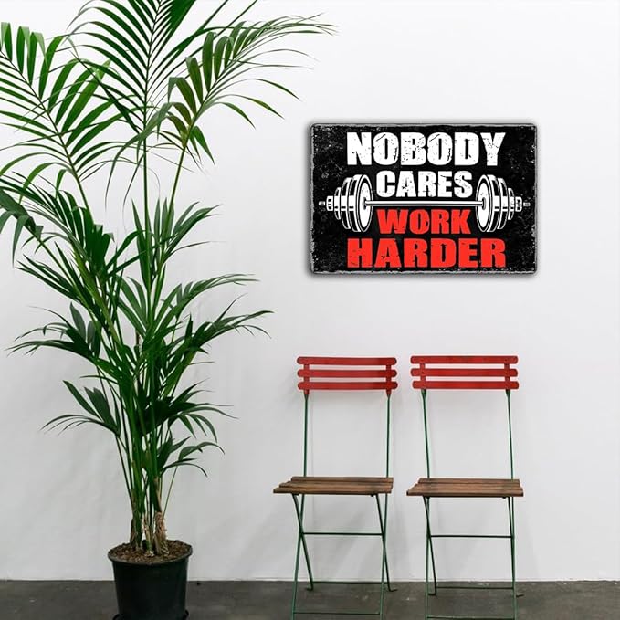 Ykfss Gym Posters For Home Gym Motivational Wall Art Decor Gym Room Tin Sign Nobody Cares Work Harder Sign Gym Metal Signs Boxing Poster Funny Garage Work Signs Motivation Workout Posters 8x12 Inch-StrideForce Fitness