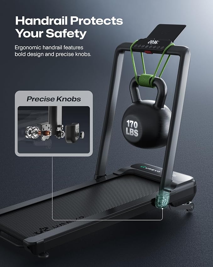 Smart Treadmill with 9% Auto Incline, Hiking and Running Walking Pad Treadmills for Home Office, Treadmill with UREVO APP, AI Powered Music Course, HIIT Programs Synced to Scenic Route, One-Click Mute-StrideForce Fitness