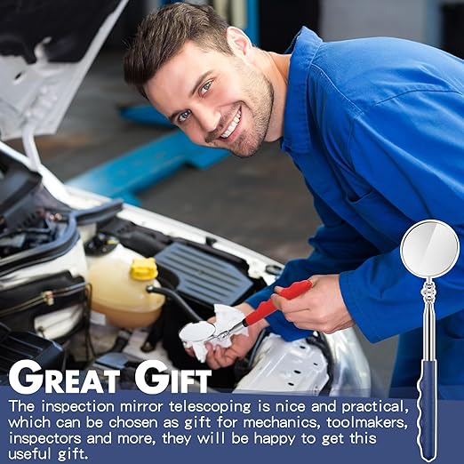 1 Pcs Telescoping Inspection Mirror Mechanics Automotive Tool with Long Handle Extendable Mirror on a Stick for Technicians Mechanics Contractors Checking Observation(Blue,Round)