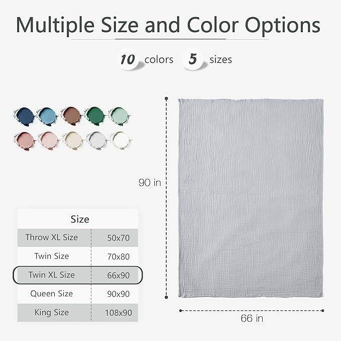 Carriediosa 100% Cotton Muslin Throw Blanket 66" X 90" Twin XL Size,4-Layers Summer Gauze Throws for Bed Couch,Soft Lightweight Breathable Linen Blankets Bedspread for Adults All Season,Grey-StrideForce Fitness