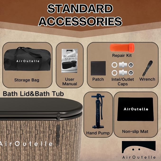 Cold Plunge Tub, Inflatable Ice Bath Tub, 216 - Gallon Large Bath Tubs for Cold Plunge, Durable, Portable & Compatible with Water Chiller for Recovery, Gyms and Cold - Water Training (Brown)-StrideForce Fitness