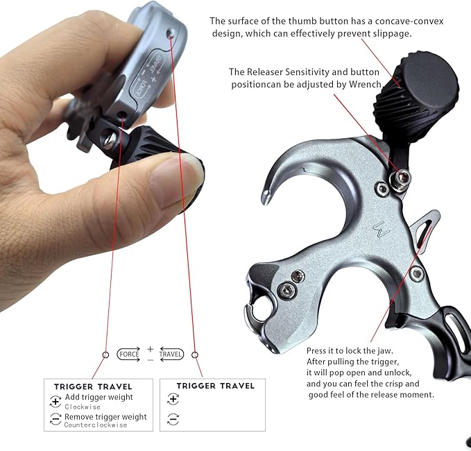 Compound Bow Aid Releaser with Wrist Straps and Adjustment Tool,Archery Release Aids with 3 Thumb Release Adjustable,Aluminum Alloy Aids.for Left and Right Handers.-StrideForce Fitness