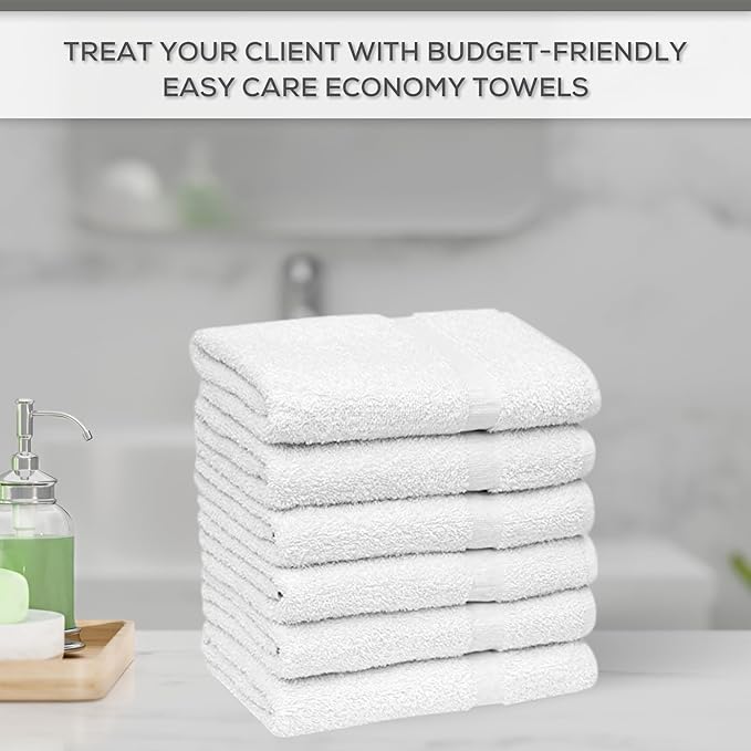 GOLD TEXTILES 12 White Economy Bath Towels Bulk (24x48 Inch) Cotton Blend for Softness-Commercial Grade Easy Care-StrideForce Fitness