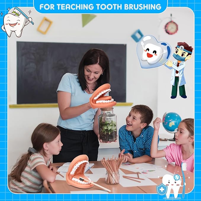 Patelai 2 Pcs Mouth Puppet with Tongue Teeth Hand Puppet Dental Mouth Model and Toothbrushes for Boys Girls Educational Tool Speech Therapy