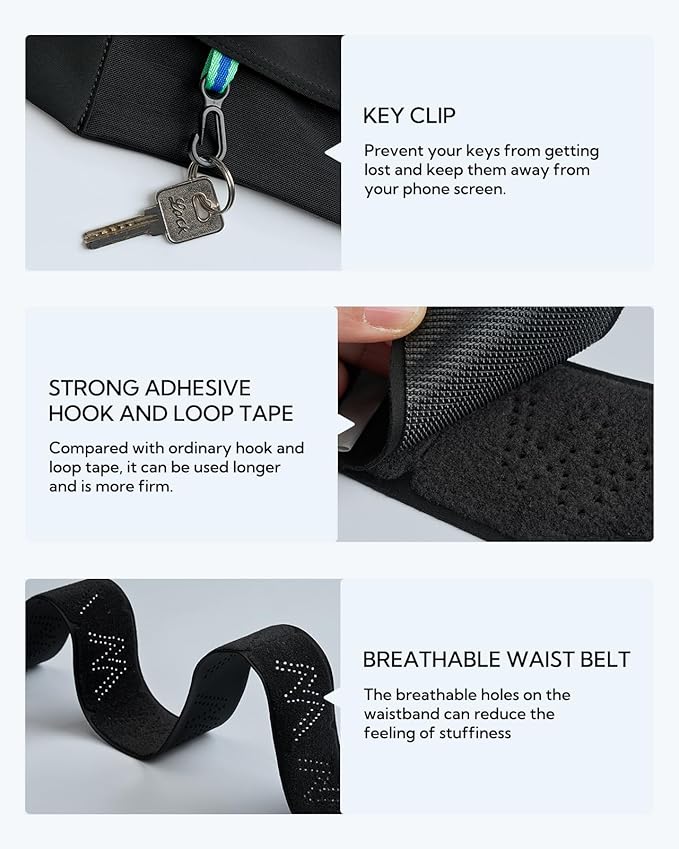 WATERFLY Running Belt Fanny Pack: Slim Waist Bag for Men Women, Workout Fitness Phone Holder for Exercise Marathon Jogging-Black-StrideForce Fitness