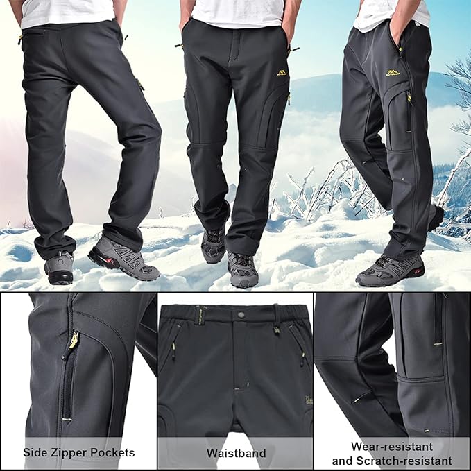 Toomett Men's hiking Snow Pants Skiing Winter Insulated Fleece lined Outdoor Water Repellent camping,walking,fishing