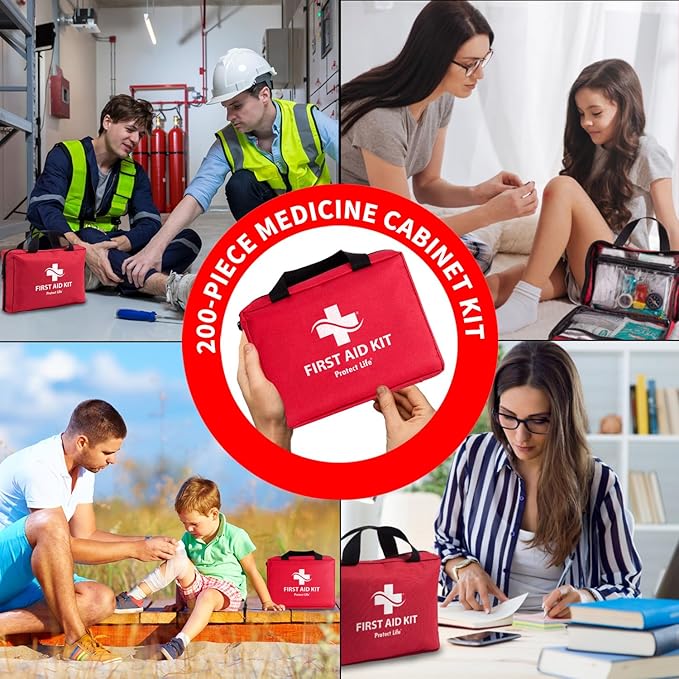 Protect Life Survival First Aid Kit for Home/Business, Camping Survival Kits | Mini Travel First Aid Kit | Camping Equipment | Small Kits for Car | Outdoor Emergency Survivals Pack - 200pcs-StrideForce Fitness