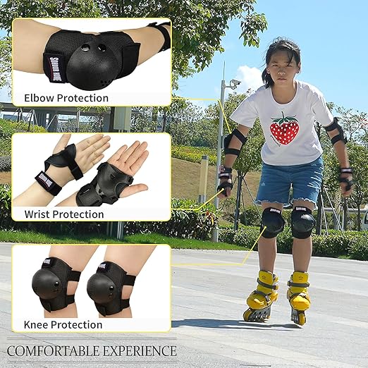 Youth/Kids Knee Pads Elbow Pads Wrist Guards Protective Gear Set for 3-15 Years Child Roller Skates, Skateboard, Cycling, Inline Skating, BMX Bike, Balance Bike, Scooter Riding and Other Outdoor Sports-StrideForce Fitness