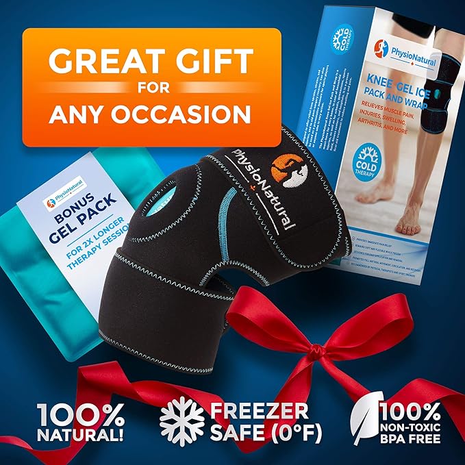 PhysioNatural Ice Pack for Knee Pain Relief, Reusable Gel Ice Wrap for Leg Injuries, Swelling, Knee Replacement Surgery, Cold Compress Therapy for Arthritis, Meniscus Tear and ACL-StrideForce Fitness
