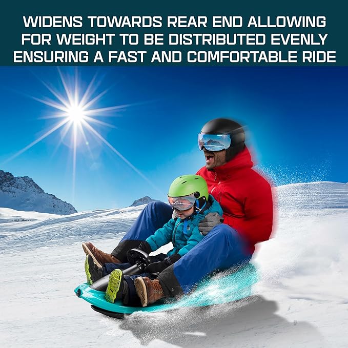 Snow Sled for Kids, Adults - Toboggan Sled, Easy Turning Steering Wheel, Anti-Slip Seat, Pull Up Brake, Durable Plastic Sled, Lightweight, Snow Sleds, Age 3+ 260 lbs-StrideForce Fitness