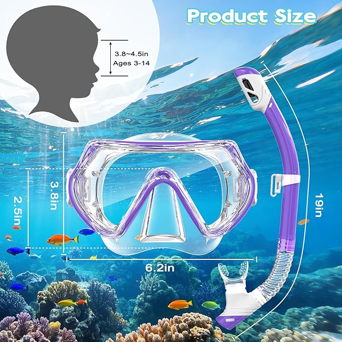 Snorkeling Gear for Kids, Kids Snorkel Set for Ages 3-14, Anti-Fog Diving Mask and Dry Top Snorkel Combo Set, Unisex Swimming Goggles-StrideForce Fitness