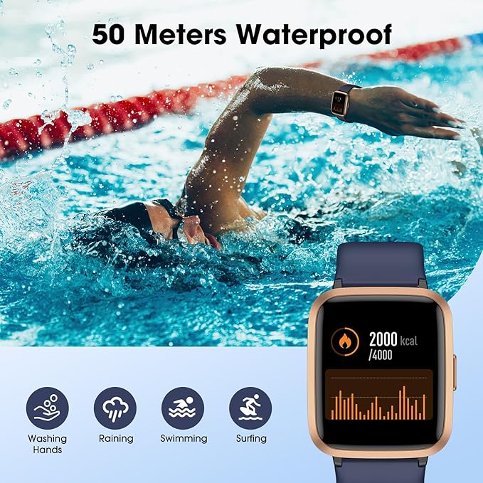 Fitness Tracker Watch with Heart Rate Monitor 5ATM Waterproof