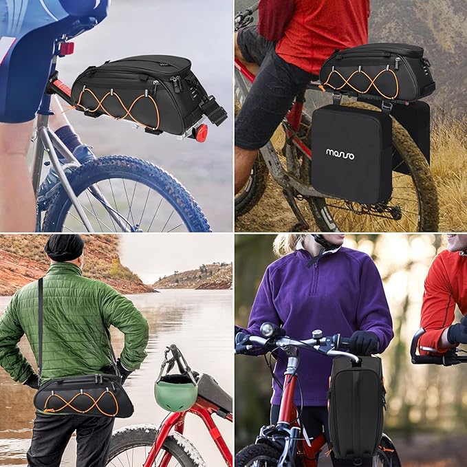 MOSISO Bike Rack Bag with 2 Removable Panniers, Waterproof Bike Trunk Cooler Storage Handbag Insulated Bicycle Rear Seat Pouch, Bicycle Storage Saddle Shoulder Bag Cycling Luggage Pouch, Black-StrideForce Fitness