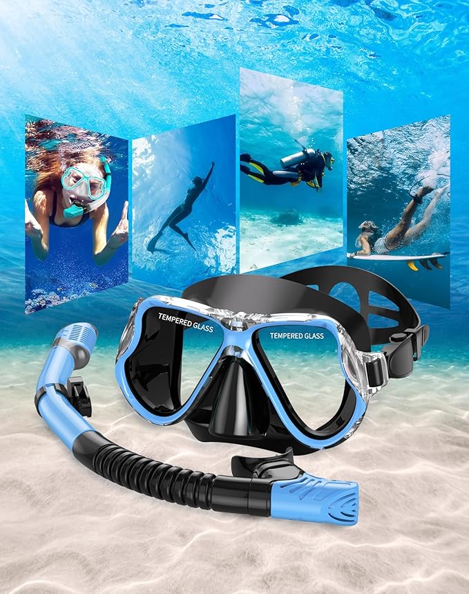 Greatever Dry Snorkel Set,Panoramic Wide View,Anti-Fog Scuba Diving Mask,Professional Snorkeling Gear-StrideForce Fitness