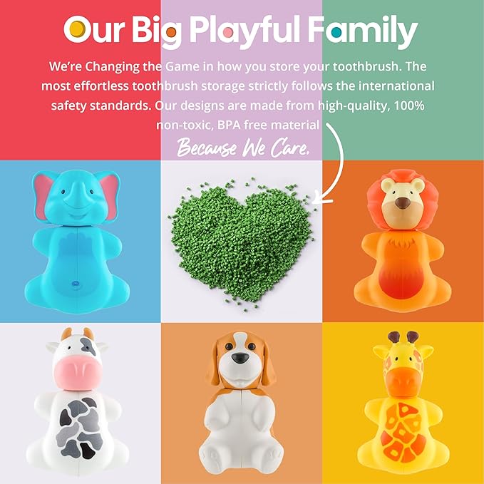 Flipper Fun Animal Turtle Toothbrush Cover – Kids Toothbrush Holder with Cover – Toothbrush Holders for Bathrooms - Suction Cup Toothbrush Holder