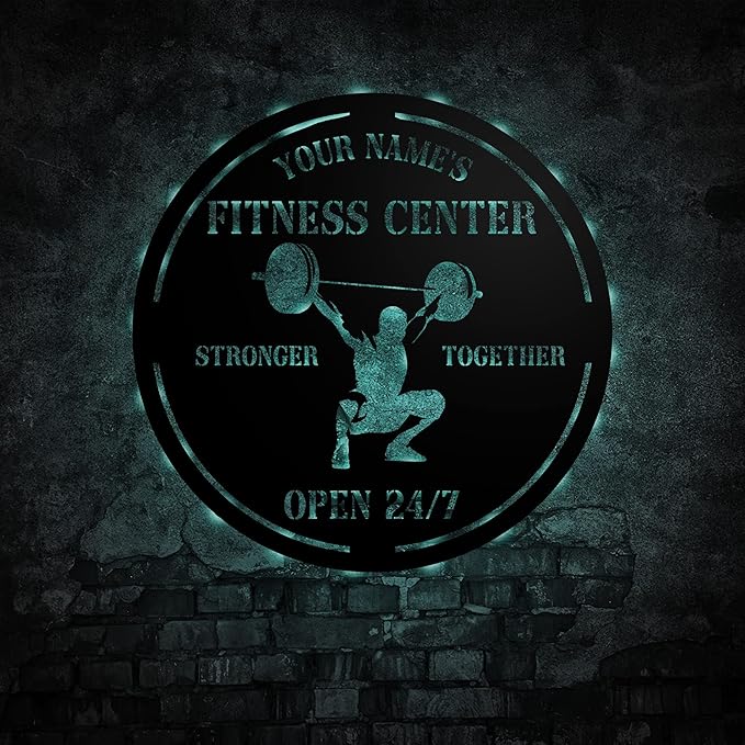 Personalized Home Gym LED Tin Metal Sign Multiple Sizes, Gym Sign Wall Decor, Exercise Workout Room Decor Fitness Center, Motivational Inspirational Hanging Wall Art Wall Plaque (04 w/lights)-StrideForce Fitness