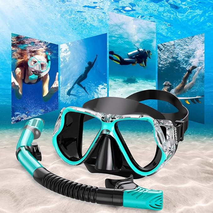 Greatever Dry Snorkel Set,Panoramic Wide View,Anti-Fog Scuba Diving Mask,Professional Snorkeling Gear-StrideForce Fitness