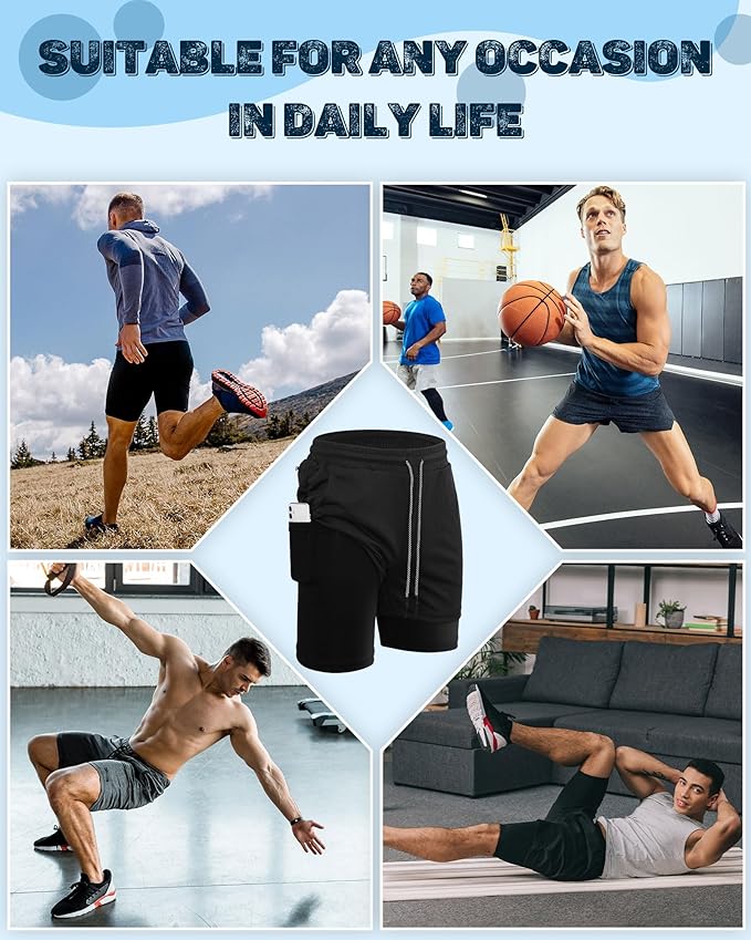 Sureio 3 Pcs Men's 2 in 1 Running Shorts 7 Inch Quick Dry Athletic Workout Shorts with Liner Phone Pockets Towel Loop-StrideForce Fitness