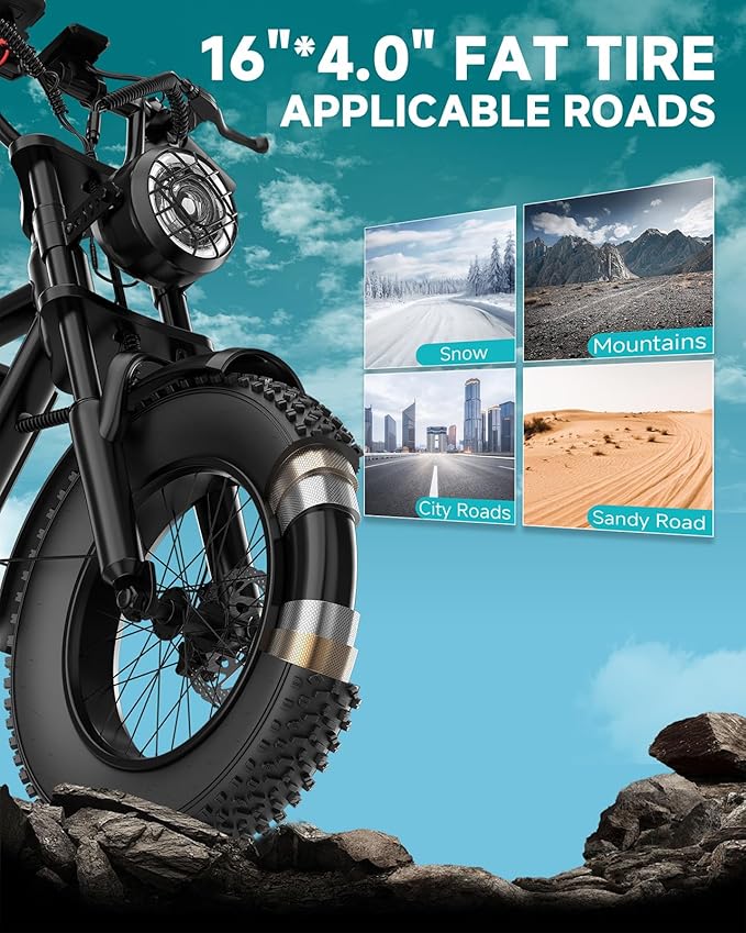 500W/750W Fat Tire Electric Dirt Bike for Adults, 48V 13.5AH/18AH Removable Battery 16"/20" Electric Motorcycle Ebikes with 31MPH Top Speed, 40-70 Miles Range, Full Suspension-StrideForce Fitness